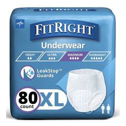 FitRight Super Adult Incontinence Underwear, Maximum Absorbency, X-Large, 56-68, 4 Packs of 20 (80 Total)=Y4-430
