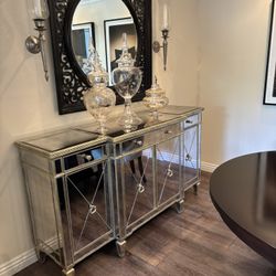 Mirrored 76” mirrored buffet cabinet with ample storage 