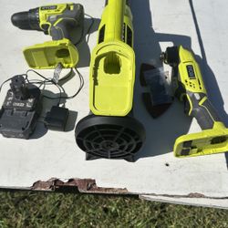 Ryobi 18 V Drill, Oscillating Multi Tool , And Blower One Battery With Charger Chop Home Garage Work Tool