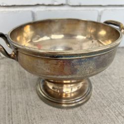 Vintage French Silverplate Trophy Bowl by Cailar Bayard – 2 Handles – Monogrammed – 13.8 × 19.5 cm