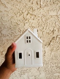 Christmas White Ceramic House Figurine Tealight Holder