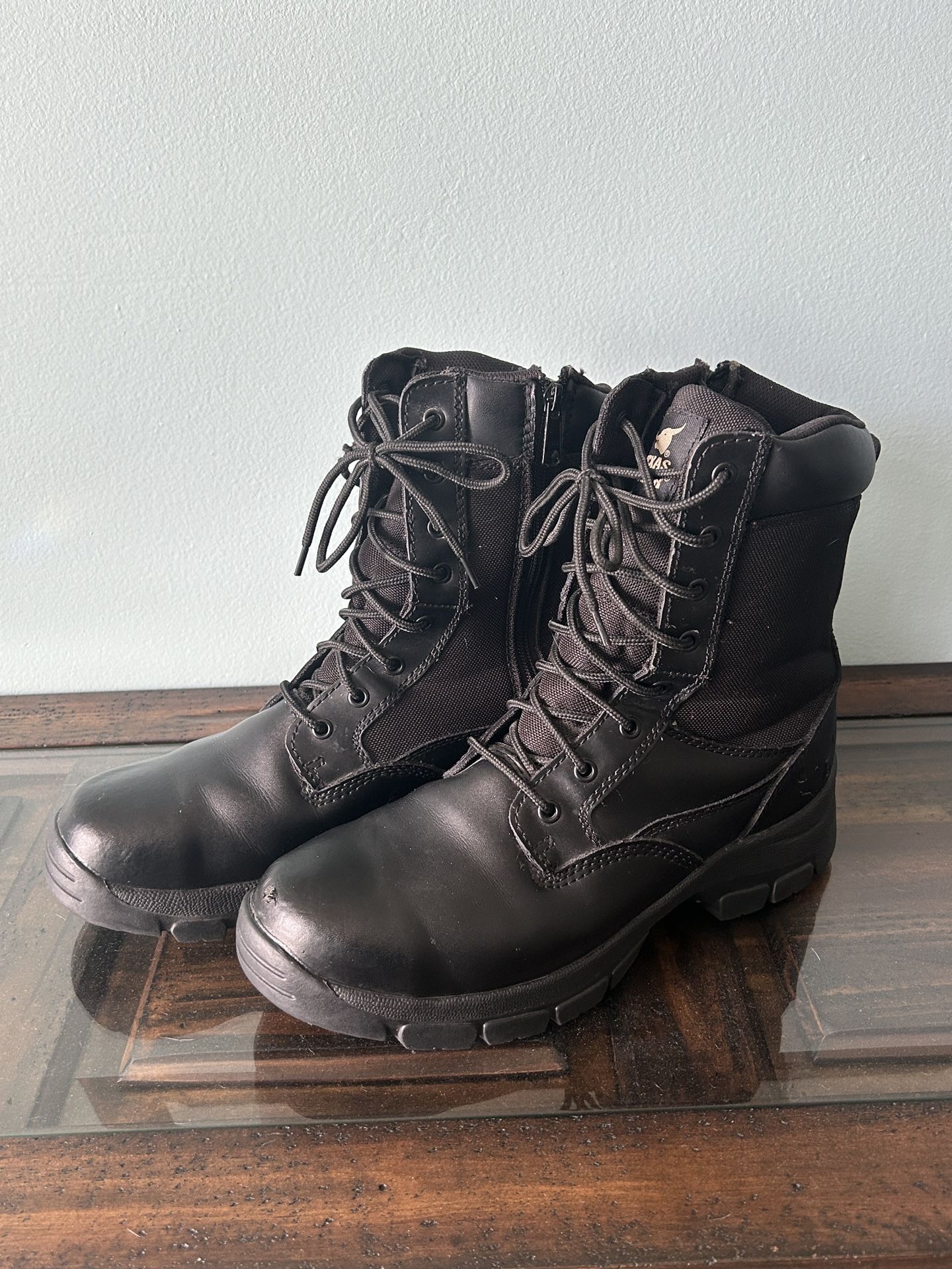 Texas Steer 10.5 Men's Black Military Tactical Work Boots Side Zipper Leather Motorcycle Combat Boots (Slip & Oil Resistant)