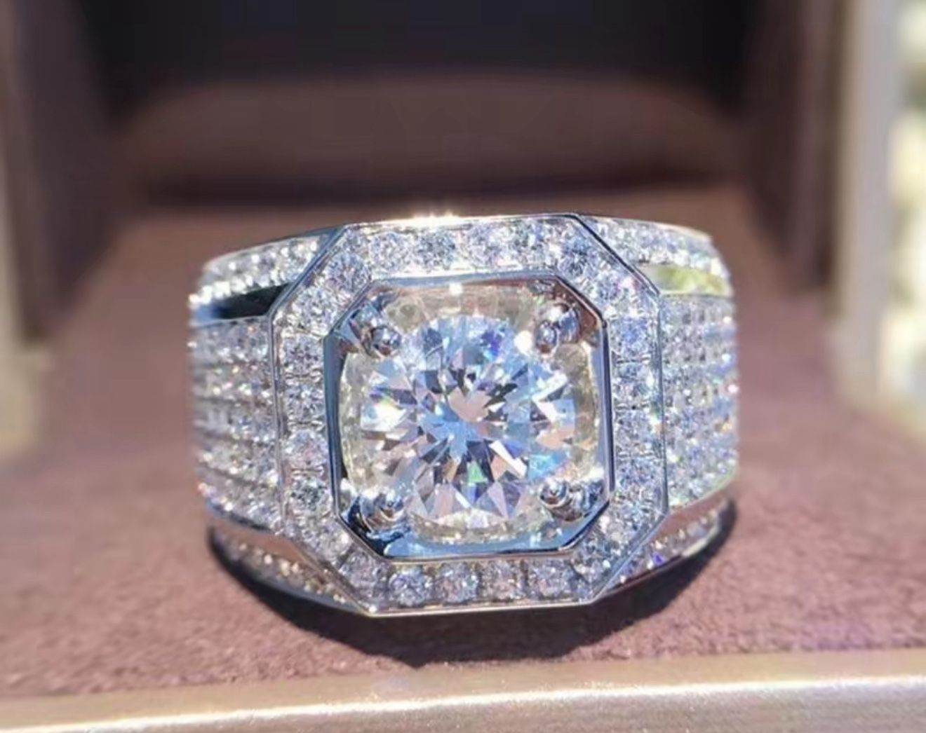 14K Gold Male 2ct Lab Diamond Moissanite Ring – 925 Sterling Silver Wedding Band for Men