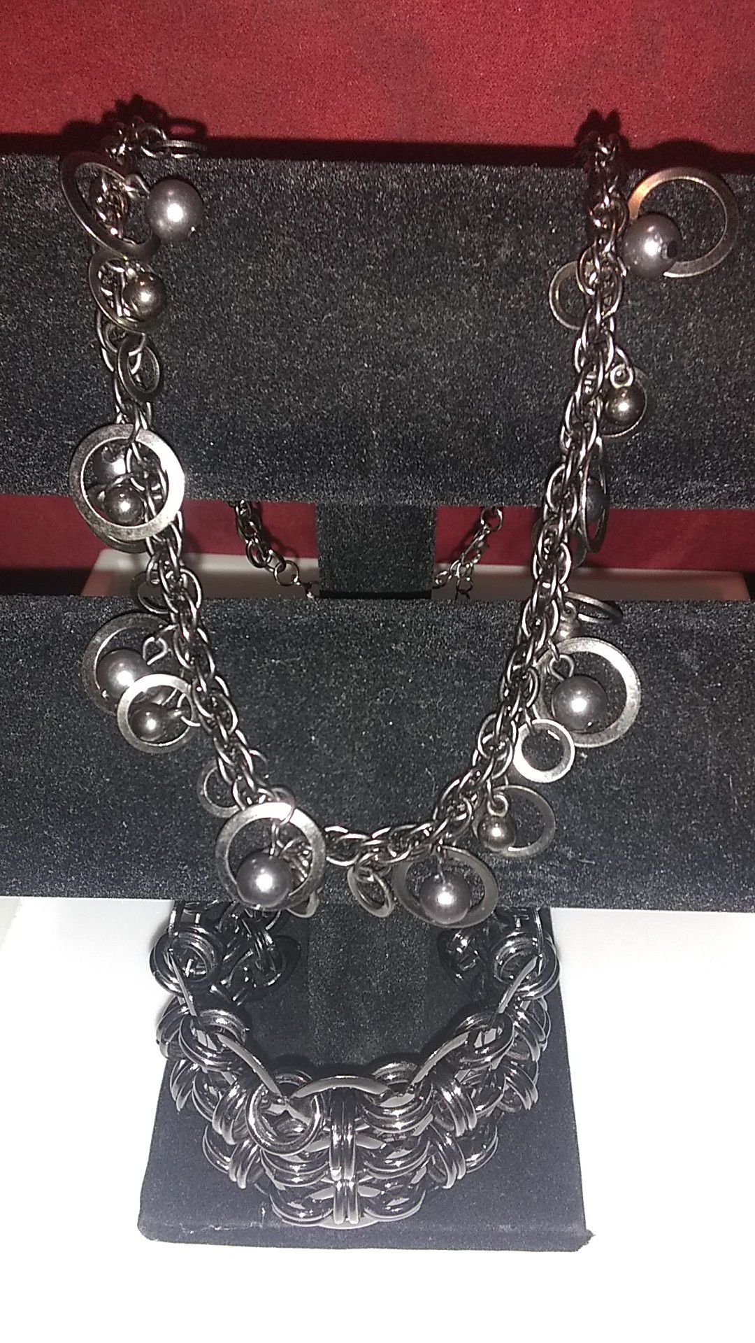 Black gun metal necklace and cuff bracelet