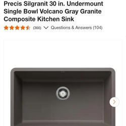 Blanco
Precis Silgranit 30 in. Undermount Single Bowl Volcano Gray Granite Composite Kitchen Sink....NEW IN BOX