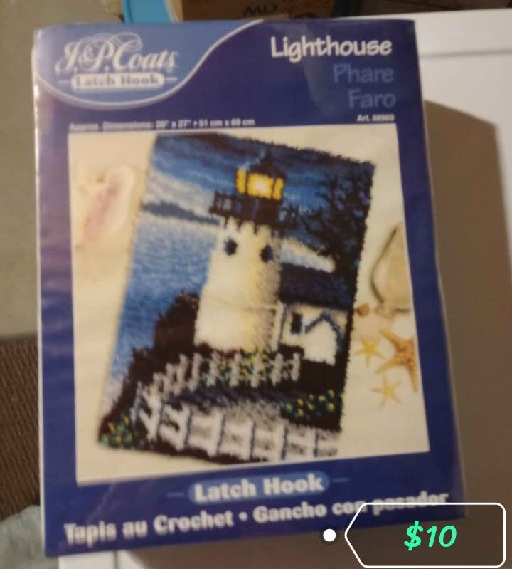 Vintage J & P Coats Lighthouse Latch Hook Kit 20"x27" Rug KIT NEW, SEALED