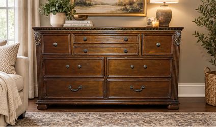 Traditional Wood Dresser with Carved Details