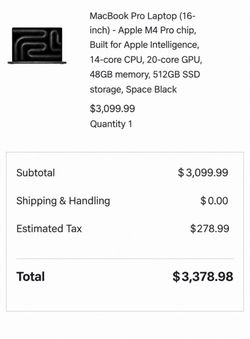 MacBook Pro 16" M4 Pro (2024) — Space Black, 48GB/512GB