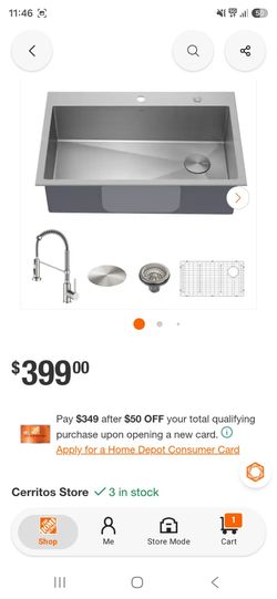 Stainless Steel Single Basin Drop-In Kitchen Sink Kit