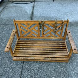 Acacia Wood Porch Swing (needs refinishing)