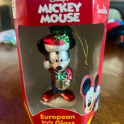 Santa's Best ~ Disney Mickey Mouse European Style Glass Christmas Ornament