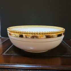 White with Gold Beaded Edge Holiday Medium Serving Bowl-New