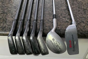 Callaway Golf RAZR X Black Women's iron set 6,7,8,9, P wedge S Wedge and putter Graphite shaft 50G W-Flex Pure purple grips Left Handed