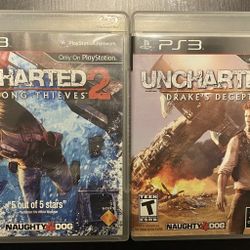 UNCHARTED 2 & 3 DRAKES DECEPTION Bundle 2 Pack Lot SONY PS3 GAME CIB COMPLETE $20 OBO