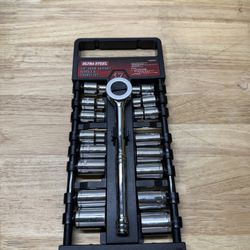 UltraSteel 19 Piece 3/8 Inch Drive 6 Point SAE, Metric Socket Set
