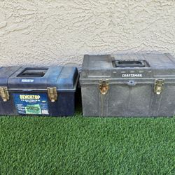 2 Vintage Hard Plastic Tool Box Boxes. CRAFTSMAN/ BENCHTOP. Pre Owned w/ Patina.