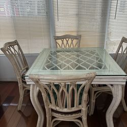 White Wicker Table & Chairs