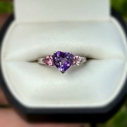 Jewelry 10k solid white gold rose quartz and purpurite stone 2.50CTW ring sz 7.00