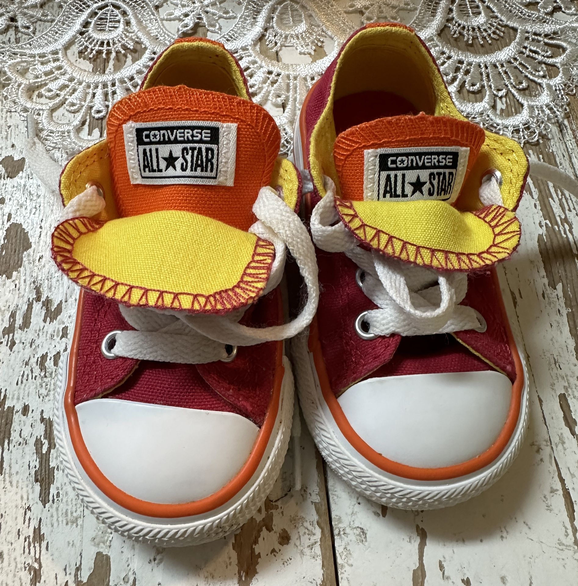 New Toddler Girl Converse All Star Double Tongue Pink And Yellow Special Edition Sneakers Size 5
