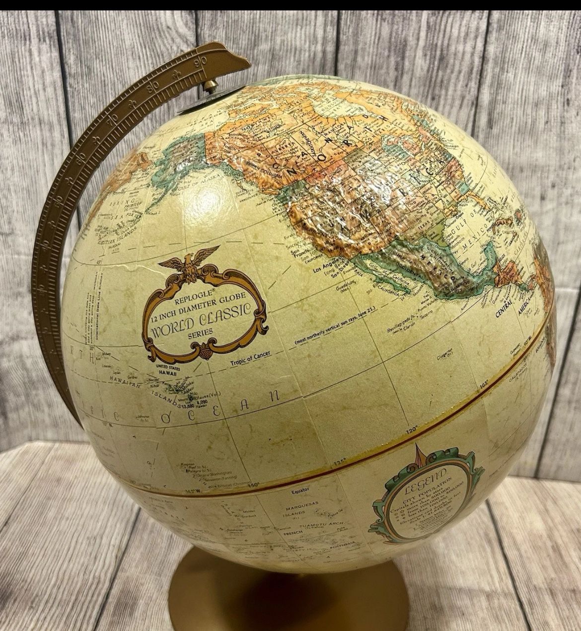 Vintage Replogle Globe World Classic Series 12" Wood Stand