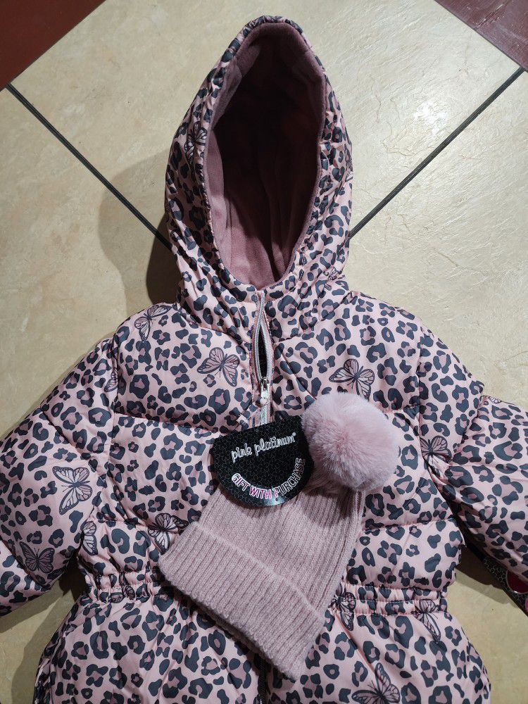 NEW Pink Platinum Girl's Winter Coat And Beanie Hat