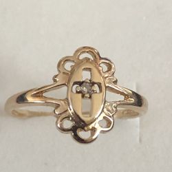 10kt Anillo De Oro ✝️ Con Pequeño Diamante 💎 Size 3.2