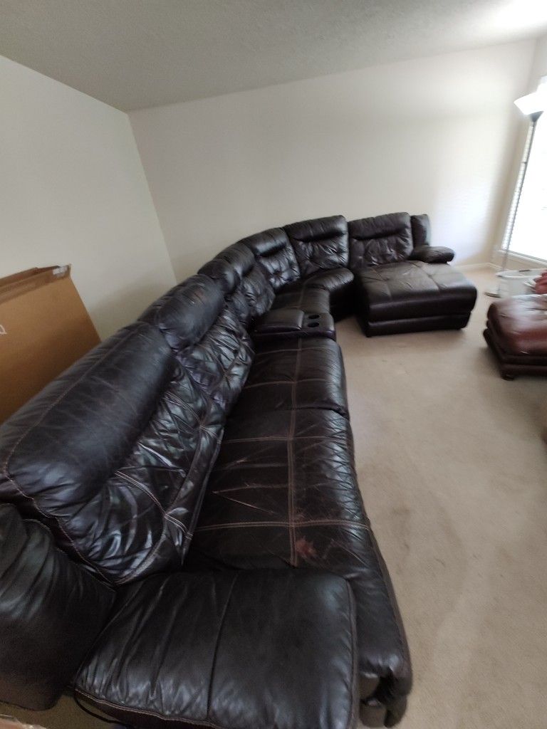 Used, Black Leather, Theater Seating, 5 piece Sofa