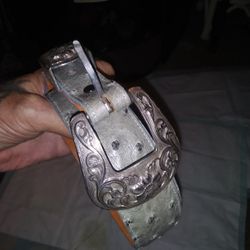Ostrich Belt. And Buckle.and Leather .45 In Long.
