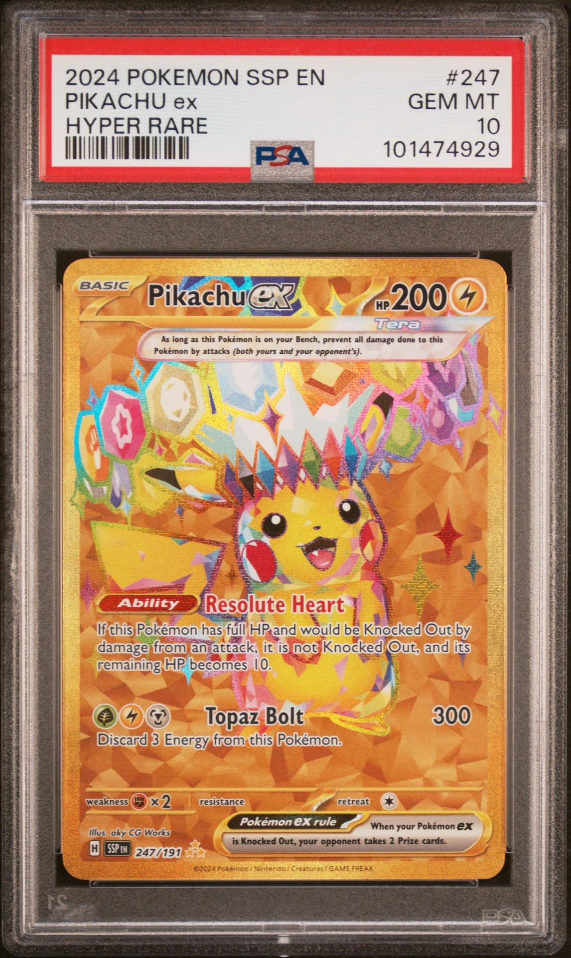 Pikachu ex 247/191 Sv08: Surging Sparks Gold Holo PSA 10