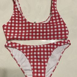 Gingham Red 2-piece Bathing Suit size Medium  $15