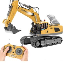 Excavadora de control remoto para niños, excavadora RC con 2 baterías recargables, luces de pala de metal y sonidos de 2.4 GHz, mejor juguete de const