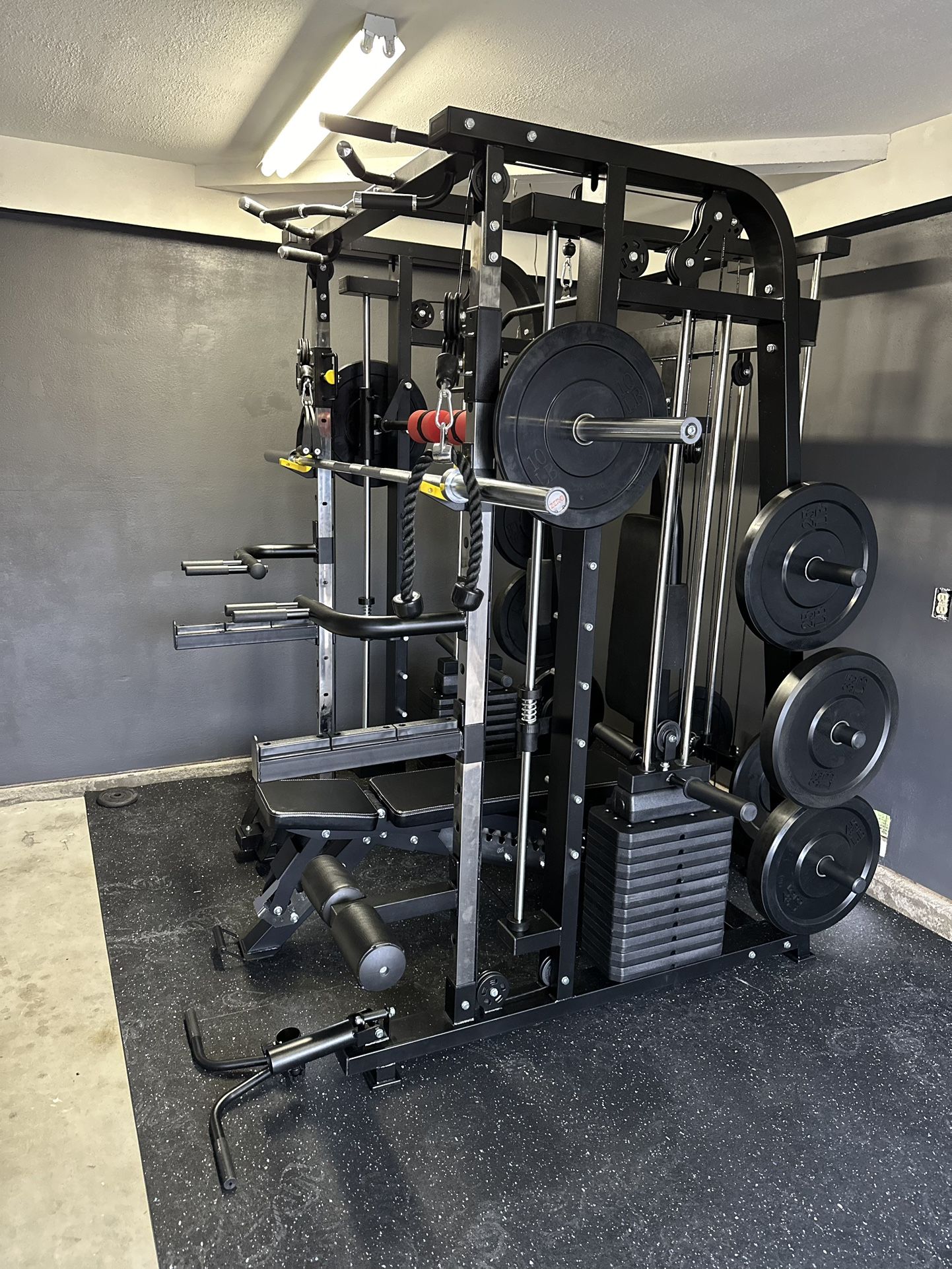 Smith Machine 300 Adjustable Bench 245lb Cast Iron Olympic Weights
