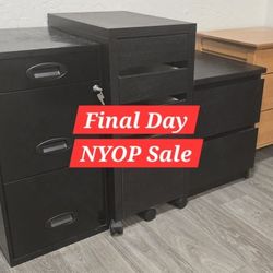 ^ MUST GO NOW ^ End Tables, Night Stands, Drawers, And Metal Filing Cabinet With Key