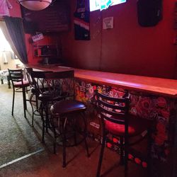 Bar For Sale. + Roll Top Fridge And Stools