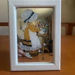 Vintage Prairie Girl On Framed Mirror