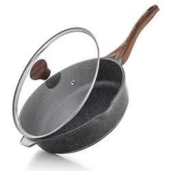 SENSARTE Nonstick Deep Frying Pan Skillet, 12-Inch Saute Pan With Lid, Stay-Cool Handle, Chef Pan Healthy Stone Cookware Cooking Pan, Induction Compat