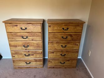 Pair of Pine Wood 5-Drawer Dressers