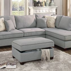 Gray Sectional Sofa With Ottoman (Free Delivery)