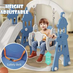 XJD 5-in-1 Toddler Slide and Swing Set, Kids Slide for Toddlers Age 1+, Toddler Outdoor Playset with Basketball Hoop, Swing, Outdoor Indoor Playground