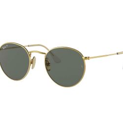 Brand New Ray-Ban Unisex Rb8247 Round Titanium Round Sunglasses, Gold Frame, Green Lens with case