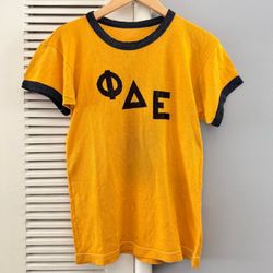 Vintage 70’s College Fraternity Jersey  Style Yellow Ringer T-shirt