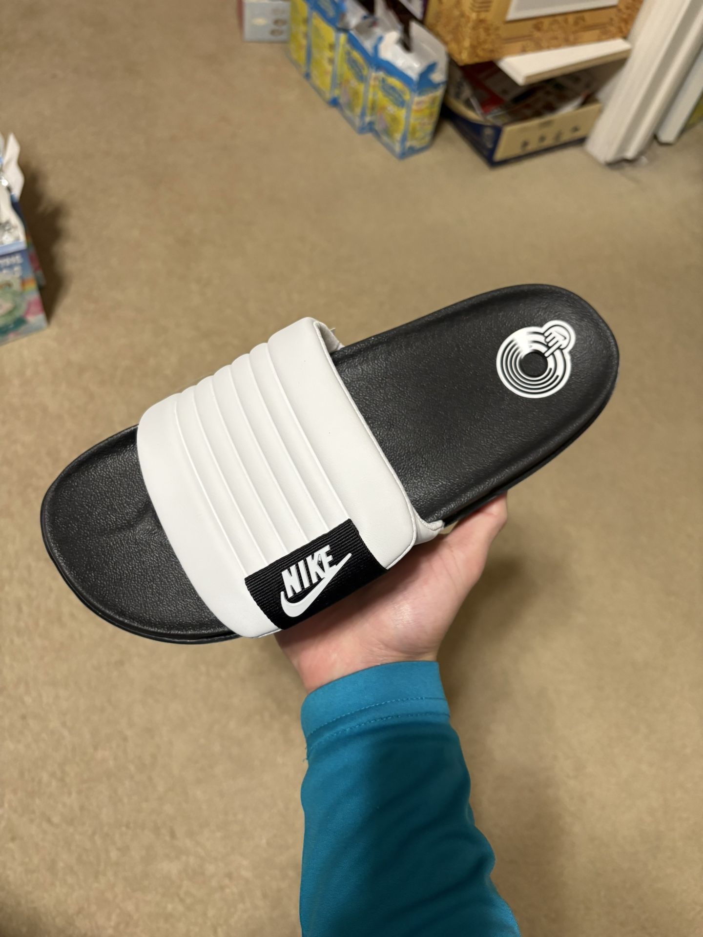 Size 11 - Nike Offcourt Adjust Slides White Black Slip On Soft Sandals