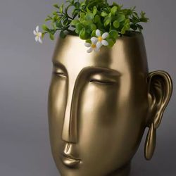 Decorative Flower Pot In Golden Buddhism Style.