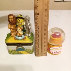 Wizard Of Oz Mini Snow Globe & Porcelain Treasure Box & Picnic Basket