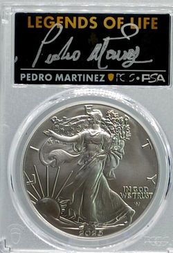 2025 $1 Silver Eagle PCGS MS70 First Strike Signed By Pedro Martinez #931