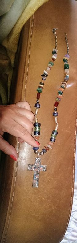 Beaded Cross Pendant Necklace