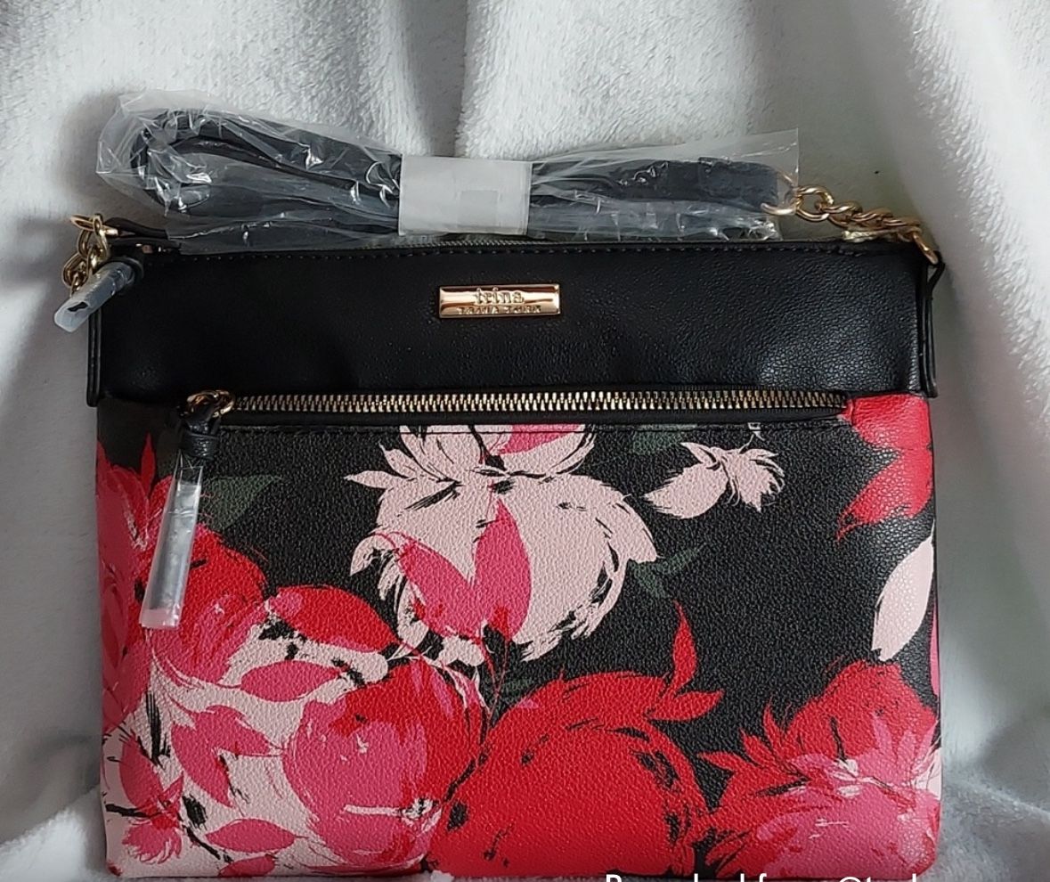 Trina Turk Black and Red Floral Crossbody Bag