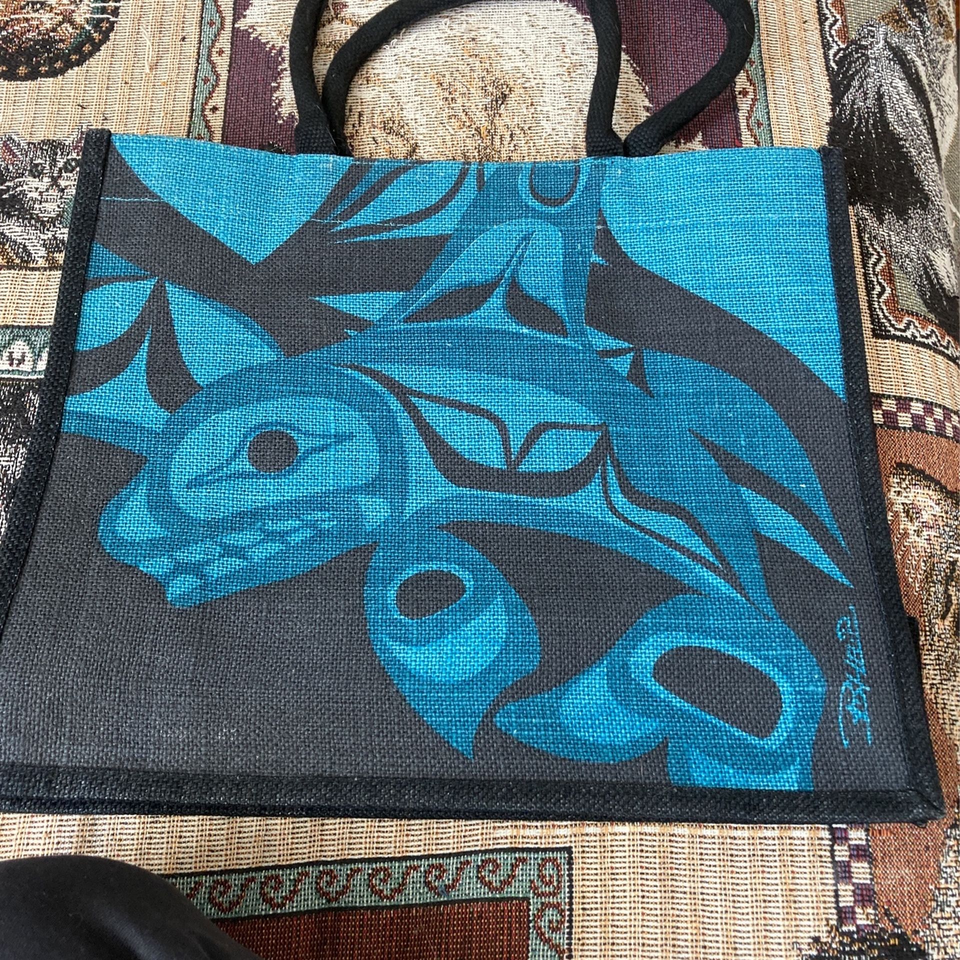 Native Canadian Design Tote Bag Burlap Material
