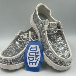 NEW Hey Dude Wendy Silver Sequin Disco Shoes Women’s size 6 Disco  Shimmer NWT