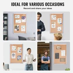 36"x24" Enclosed Cork Board with Aluminum Frame – Lockable Bulletin Board with Acrylic Door & 2 Keys – Weather-Resistant Wall Display Case for School,